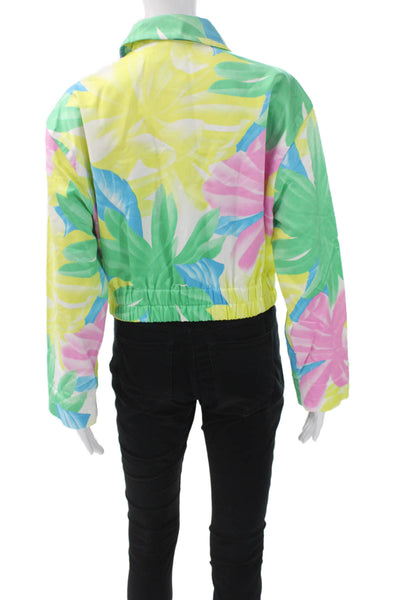 Crisca Women Windbreaker Floral Green Cotton Zip Long Sleeve 80s Size 40