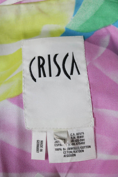 Crisca Women Windbreaker Floral Green Cotton Zip Long Sleeve 80s Size 40
