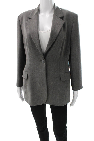 Simorra Unisex Gray Herringbone Wool Polyester Blazer Collared Button Size 12