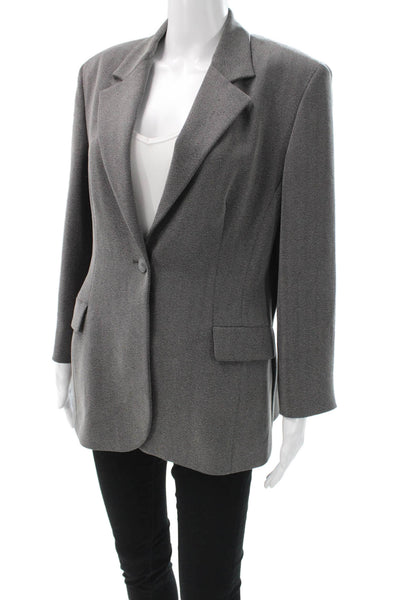 Simorra Unisex Gray Herringbone Wool Polyester Blazer Collared Button Size 12