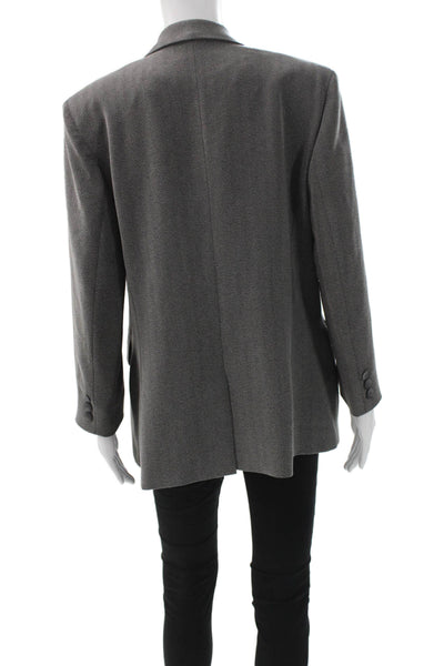 Simorra Unisex Gray Herringbone Wool Polyester Blazer Collared Button Size 12