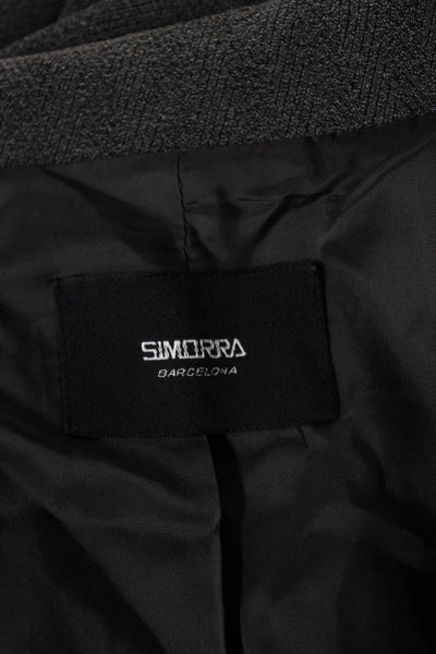 Simorra Unisex Gray Herringbone Wool Polyester Blazer Collared Button Size 12