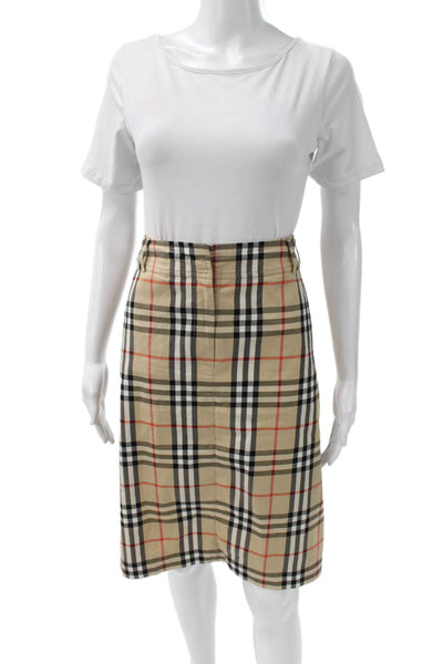 Burberry London Blue Label Women Straight Pencil Plaid Beige Skirt Size 12