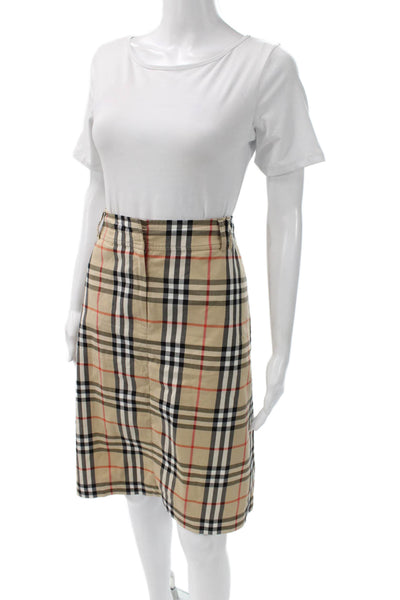 Burberry London Blue Label Women Straight Pencil Plaid Beige Skirt Size 12