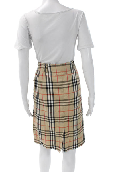 Burberry London Blue Label Women Straight Pencil Plaid Beige Skirt Size 12
