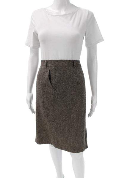 Weekend Max Mara Women Brown Herringbone Wool Straight Pencil Skirt Size 12