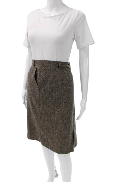 Weekend Max Mara Women Brown Herringbone Wool Straight Pencil Skirt Size 12