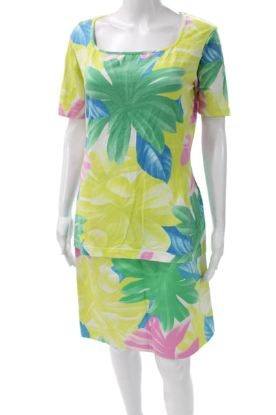 Crisca Women A-Line Floral Square Neck Short Sleeve Rayon Set Size 42