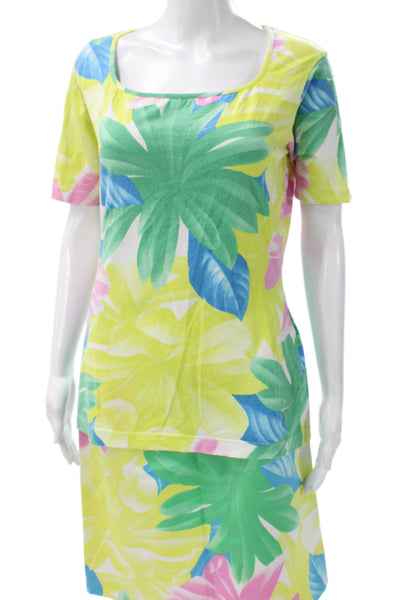 Crisca Women A-Line Floral Square Neck Short Sleeve Rayon Set Size 42