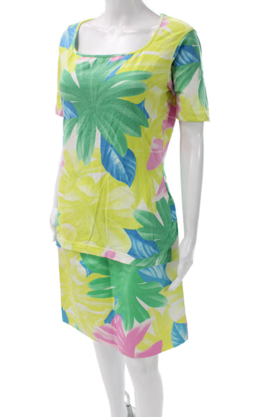 Crisca Women A-Line Floral Square Neck Short Sleeve Rayon Set Size 42