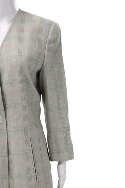 Laurel Unisex Beige Plaid 2 Piece Suit Jacket Pants V Neck Wool Blend Size 40