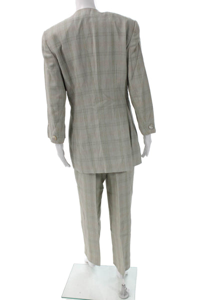 Laurel Unisex Beige Plaid 2 Piece Suit Jacket Pants V Neck Wool Blend Size 40