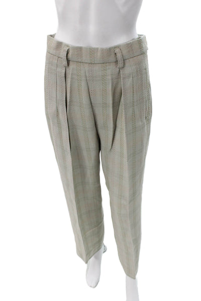 Laurel Unisex Beige Plaid 2 Piece Suit Jacket Pants V Neck Wool Blend Size 40