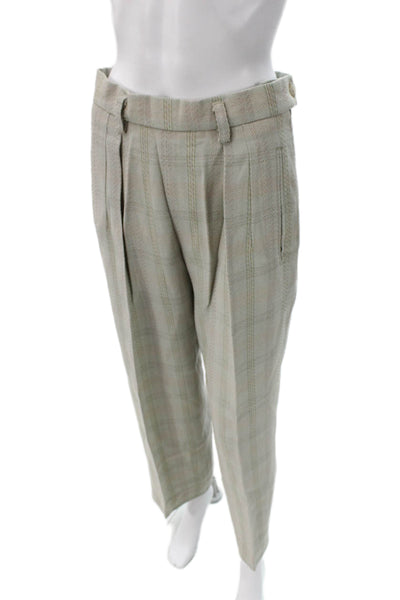 Laurel Unisex Beige Plaid 2 Piece Suit Jacket Pants V Neck Wool Blend Size 40