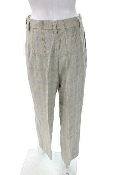 Laurel Unisex Beige Plaid 2 Piece Suit Jacket Pants V Neck Wool Blend Size 40