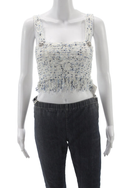 Balmain Women Cropped Cotton Square Neck Sleeveless Tank White Size 34