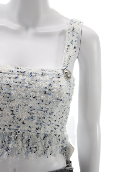 Balmain Women Cropped Cotton Square Neck Sleeveless Tank White Size 34