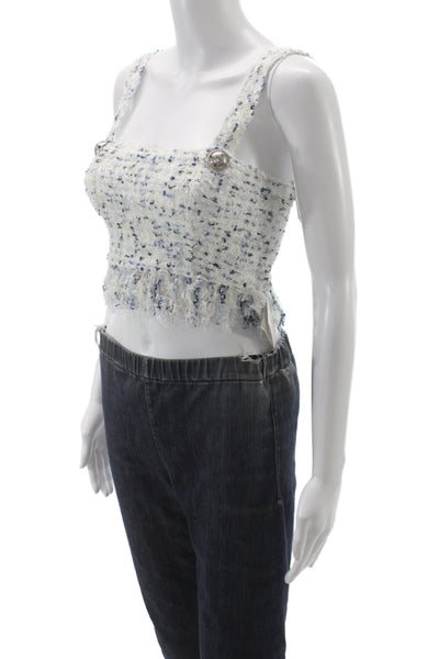 Balmain Women Cropped Cotton Square Neck Sleeveless Tank White Size 34