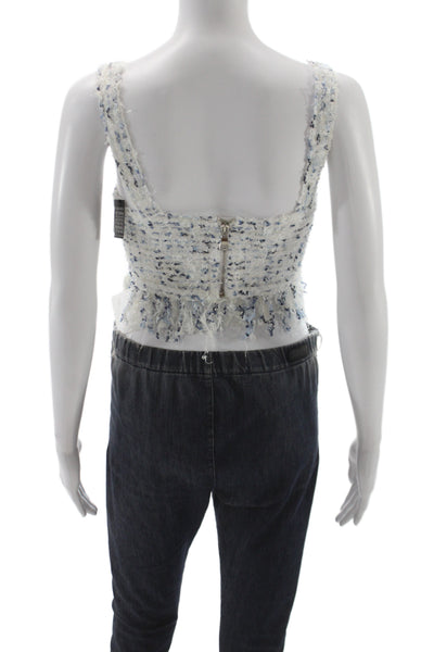 Balmain Women Cropped Cotton Square Neck Sleeveless Tank White Size 34