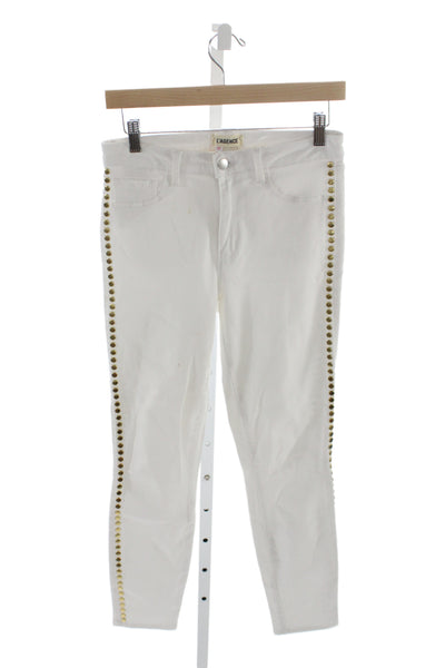 L Agence Womens Ankle Skinny Jeans White Button Size 27