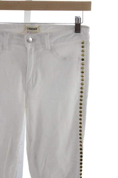 L Agence Womens Ankle Skinny Jeans White Button Size 27