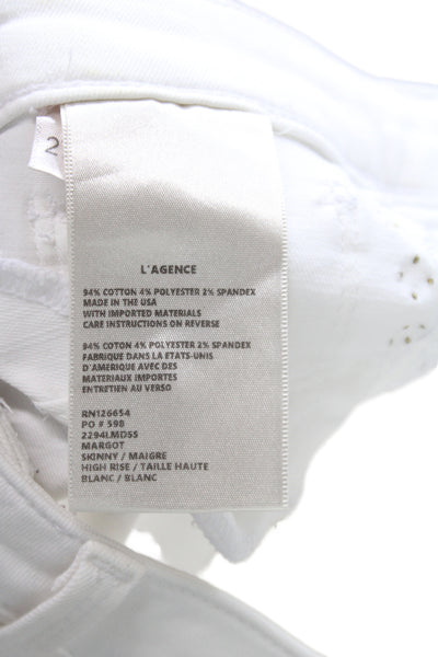 L Agence Womens Ankle Skinny Jeans White Button Size 27