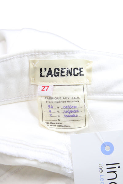 L Agence Womens Ankle Skinny Jeans White Button Size 27