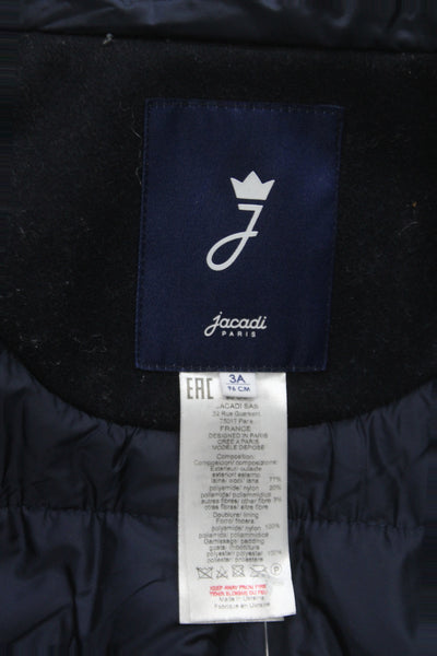 Jacadi Boys Long Sleeve Front Zip Hooded Wool Jacket Navy Blue Size 3