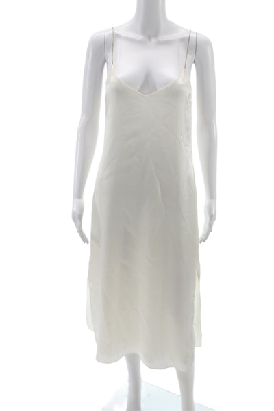 LELUXE Women White V Neck Sleeveless Slip Dress Knee Length Size S
