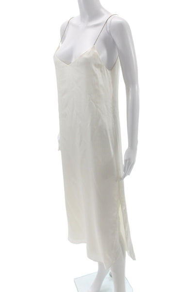 LELUXE Women White V Neck Sleeveless Slip Dress Knee Length Size S