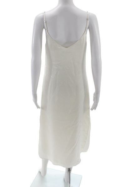 LELUXE Women White V Neck Sleeveless Slip Dress Knee Length Size S