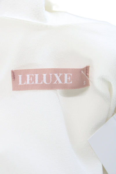 LELUXE Women White V Neck Sleeveless Slip Dress Knee Length Size S