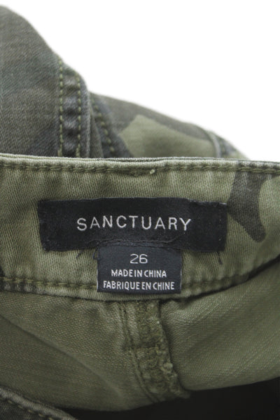 Sanctuary Unisex Cargo Pants Green Camouflage 100% Cotton Button Fly Size 26