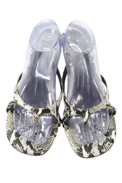 Peche Womens Kitten Heel Snake Embossed T Strap Sandals Black White Size 40
