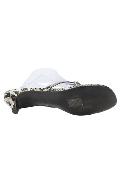 Peche Womens Kitten Heel Snake Embossed T Strap Sandals Black White Size 40