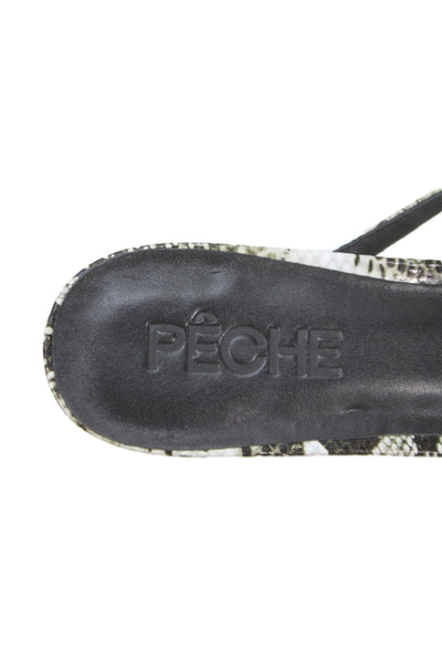 Peche Womens Kitten Heel Snake Embossed T Strap Sandals Black White Size 40