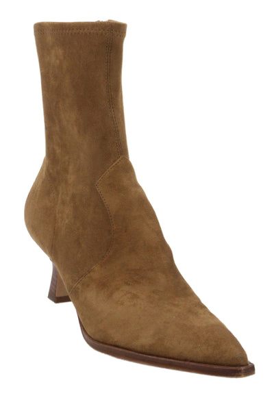 Dolce Vita Womens Side Zip Block Heel Pointed Toe Booties Brown Faux Suede 9.5