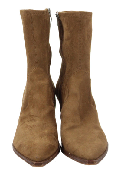 Dolce Vita Womens Side Zip Block Heel Pointed Toe Booties Brown Faux Suede 9.5