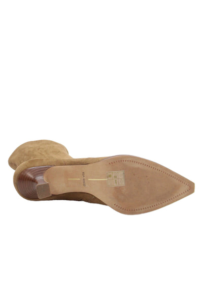 Dolce Vita Womens Side Zip Block Heel Pointed Toe Booties Brown Faux Suede 9.5