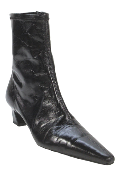 Tony Bianco Womens Side Zip Block Heel Pointed Toe Boots Black Leather Size 9.5
