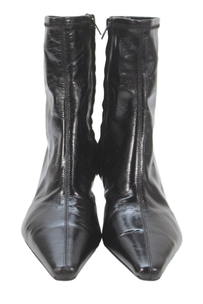Tony Bianco Womens Side Zip Block Heel Pointed Toe Boots Black Leather Size 9.5