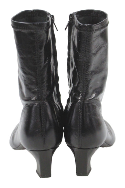 Tony Bianco Womens Side Zip Block Heel Pointed Toe Boots Black Leather Size 9.5