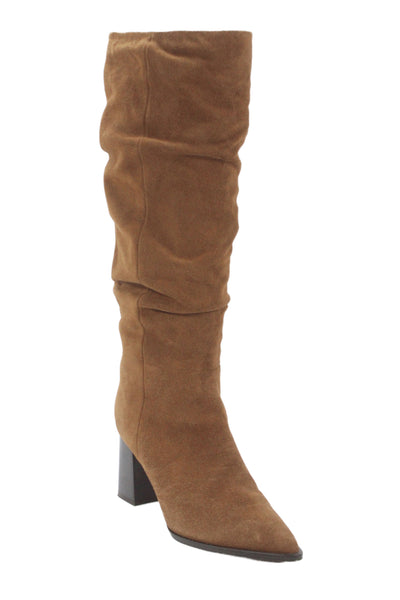Boden Womens Side Zip Block Heel Pointed Toe Knee High Boots Brown Suede 40