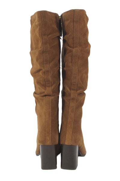 Boden Womens Side Zip Block Heel Pointed Toe Knee High Boots Brown Suede 40