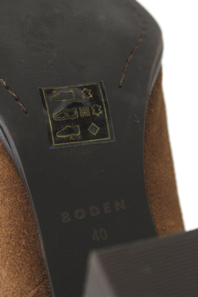 Boden Womens Side Zip Block Heel Pointed Toe Knee High Boots Brown Suede 40