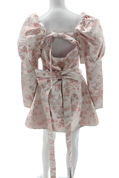 Madelene Simon Womens Beige Floral Mini Dress Square Neck Long Sleeve Size M