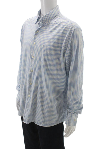 Peter Millar Men's Button front Pocket Checkered Long Sleeved Shirt Blue  Size L