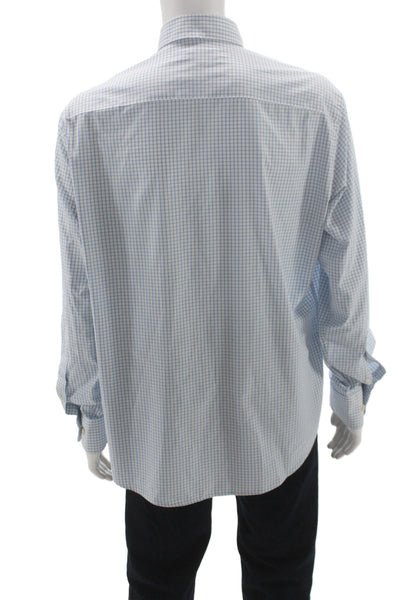 Peter Millar Men's Button front Pocket Checkered Long Sleeved Shirt Blue  Size L