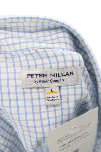 Peter Millar Men's Button front Pocket Checkered Long Sleeved Shirt Blue  Size L