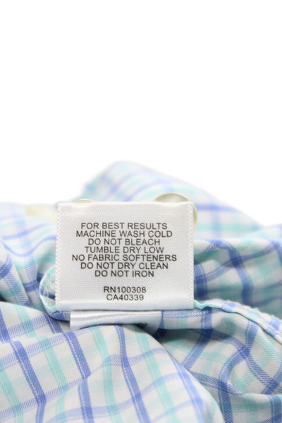 Peter Millar Men's Button front Pocket Checkered Long Sleeved Shirt Blue  Size L